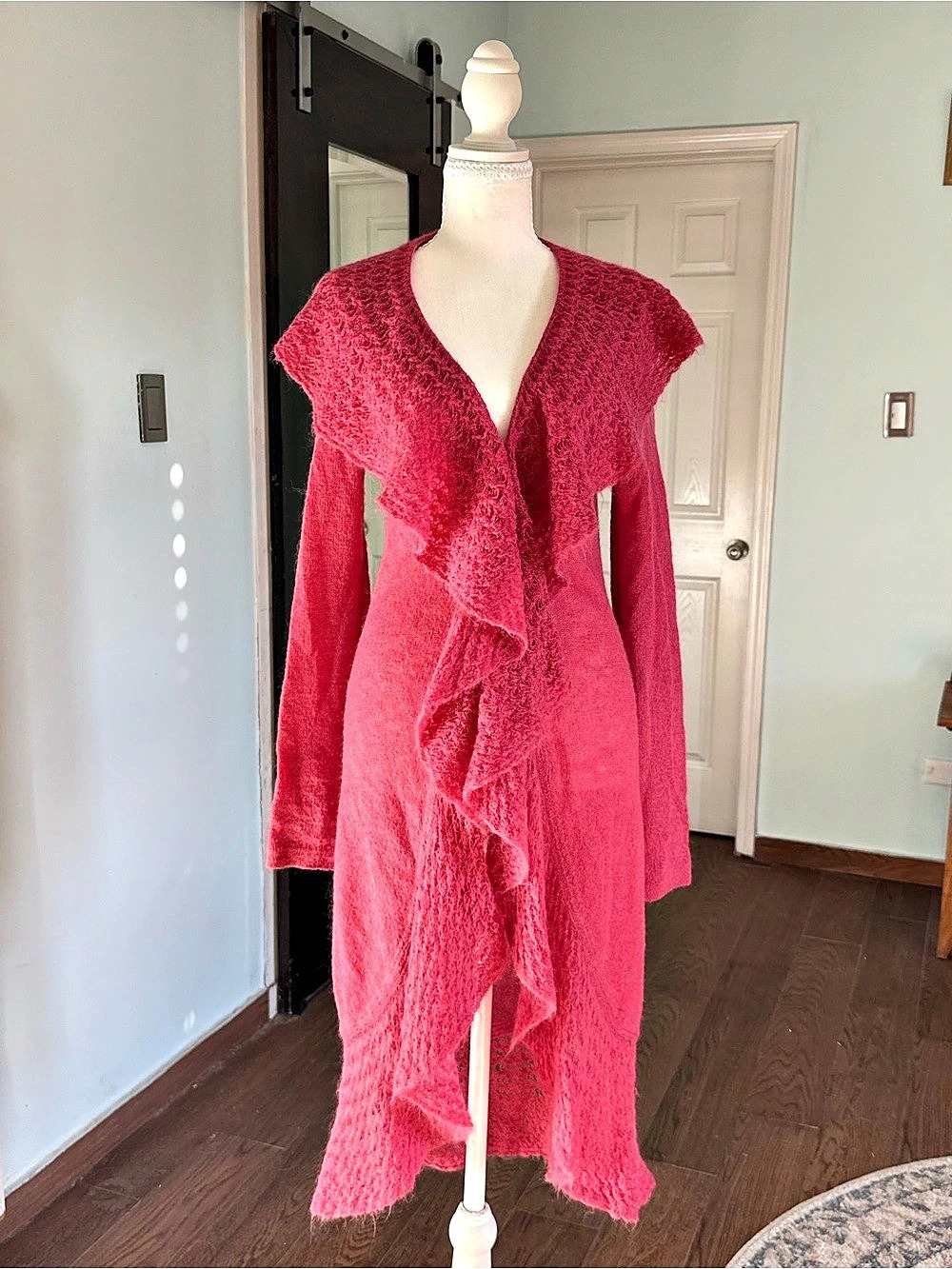 Fushia Mohair Blend Ruffled Cardigan Size Small
